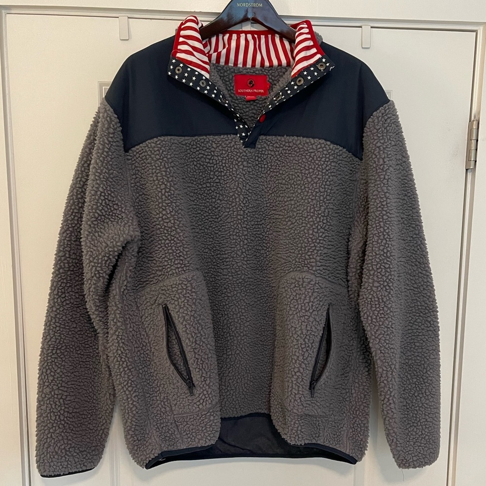 Southern Proper Grey/blue American Flag Collar Pullover